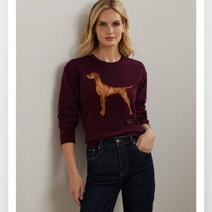 Lauren Ralph Lauren Women’s Intarsia Knit Vizsla Cotton Sweater in Pinot Noir